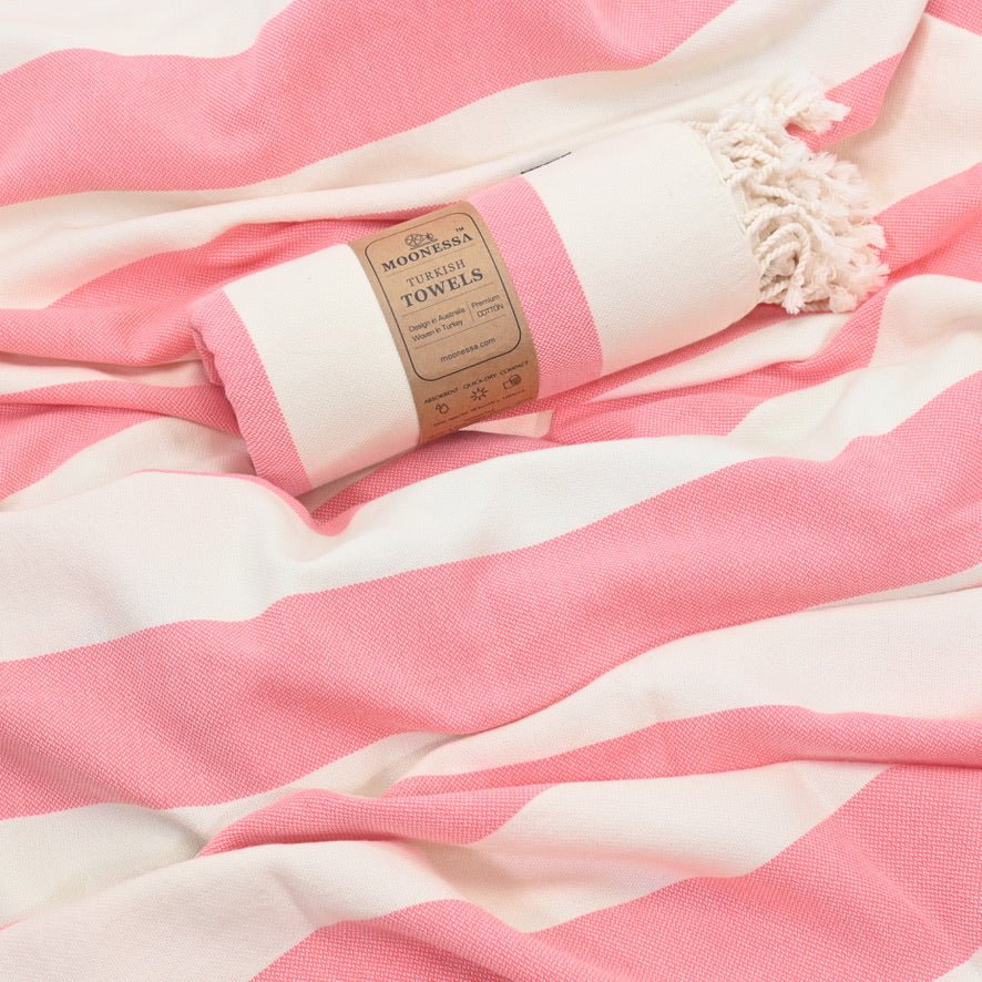 Avalon Series Turkish Towel, Combed Cotton, Ecru - Coral, 340g - Turkish Towel - MOONESSA Australia