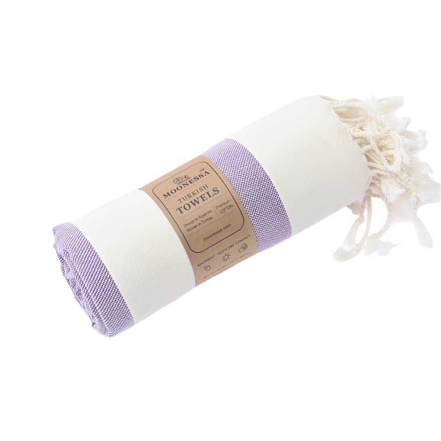 Avalon Series Turkish Towel, Combed Cotton, Ecru - Purple, 340g - Turkish Towel - MOONESSA Australia