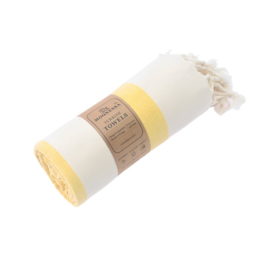 Avalon Series Turkish Towel, Combed Cotton, Ecru - Yellow, 340g - Turkish Towel - MOONESSA Australia