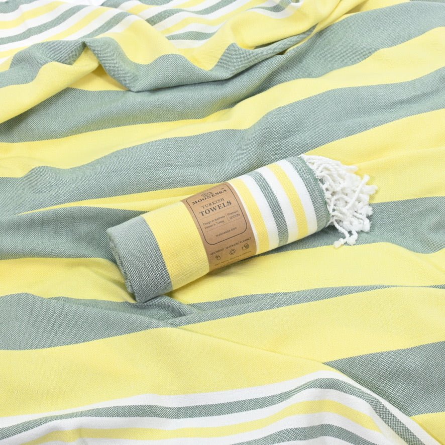 Bondi Beach Series Turkish Towel, Combed Cotton, Khaki - Yellow, 340g - Turkish Towel - MOONESSA Australia