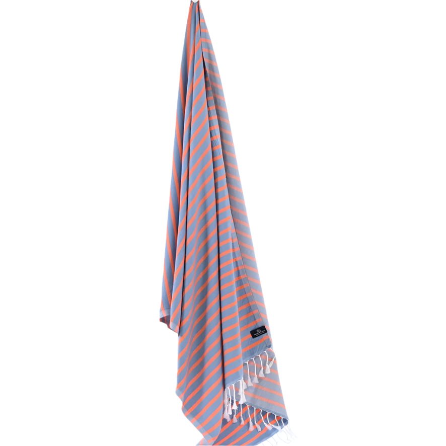 Dublin Series Turkish Towel, Combed Cotton, Blue - Orange, 380g - Turkish Towel - MOONESSA Australia