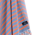 Dublin Series Turkish Towel, Combed Cotton, Blue - Orange, 380g - Turkish Towel - MOONESSA Australia