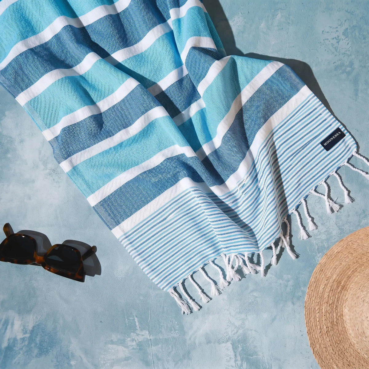 Gold Coast Turkish Towel – Navy Aqua - Turkish Towel - MOONESSA Australia