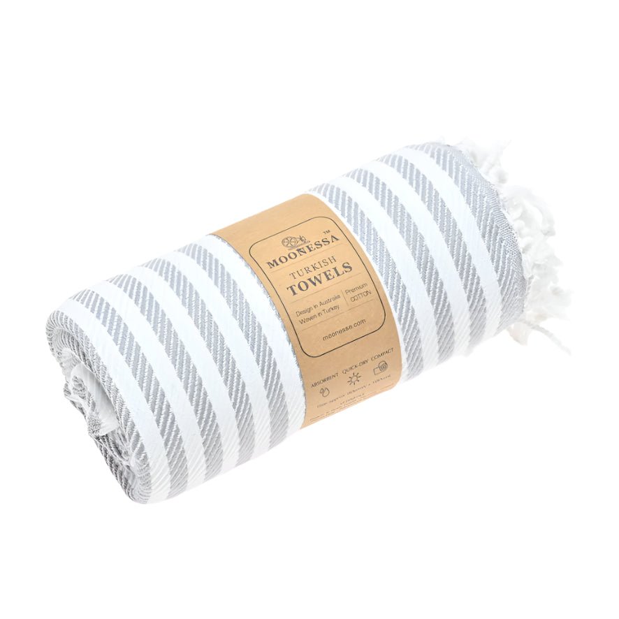 Oxford Series Turkish Towel, Combed Cotton, Grey - White, 430g - Turkish Towel - MOONESSA Australia