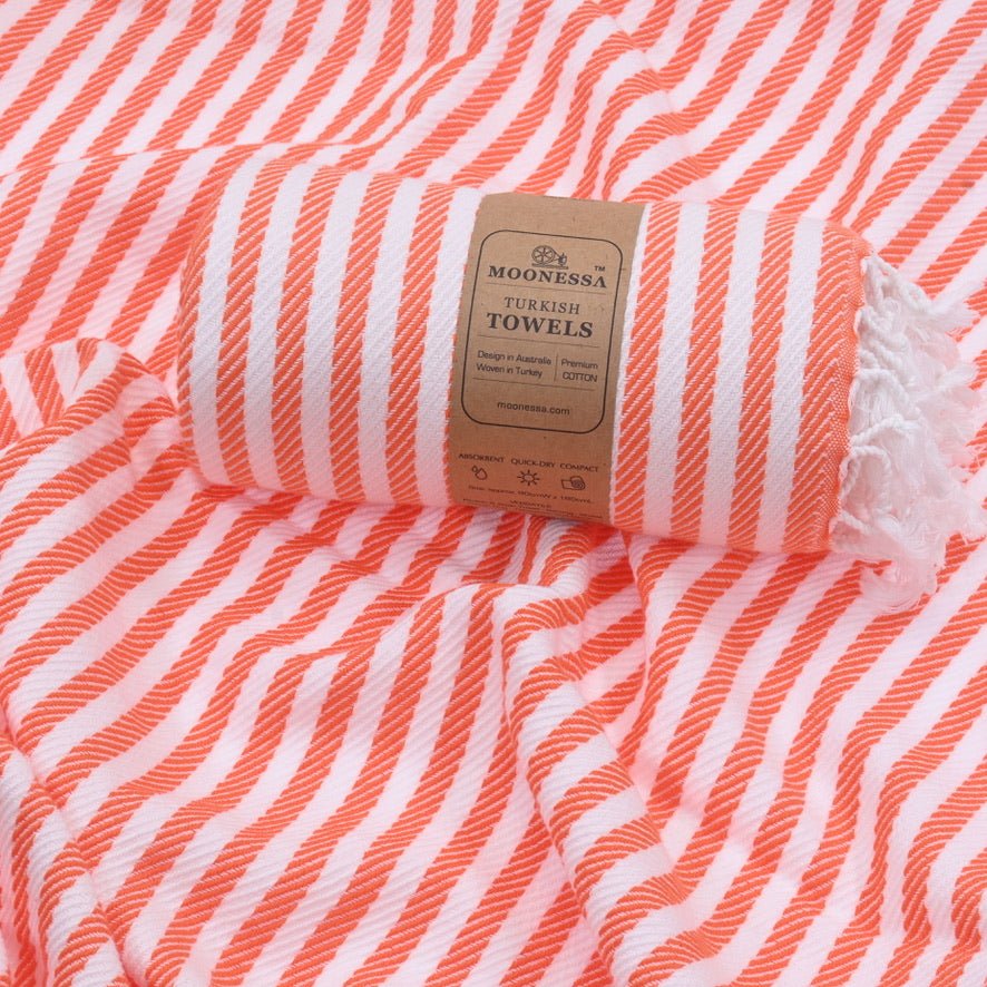 Oxford Series Turkish Towel, Combed Cotton, Orange - White, 430g - Turkish Towel - MOONESSA Australia
