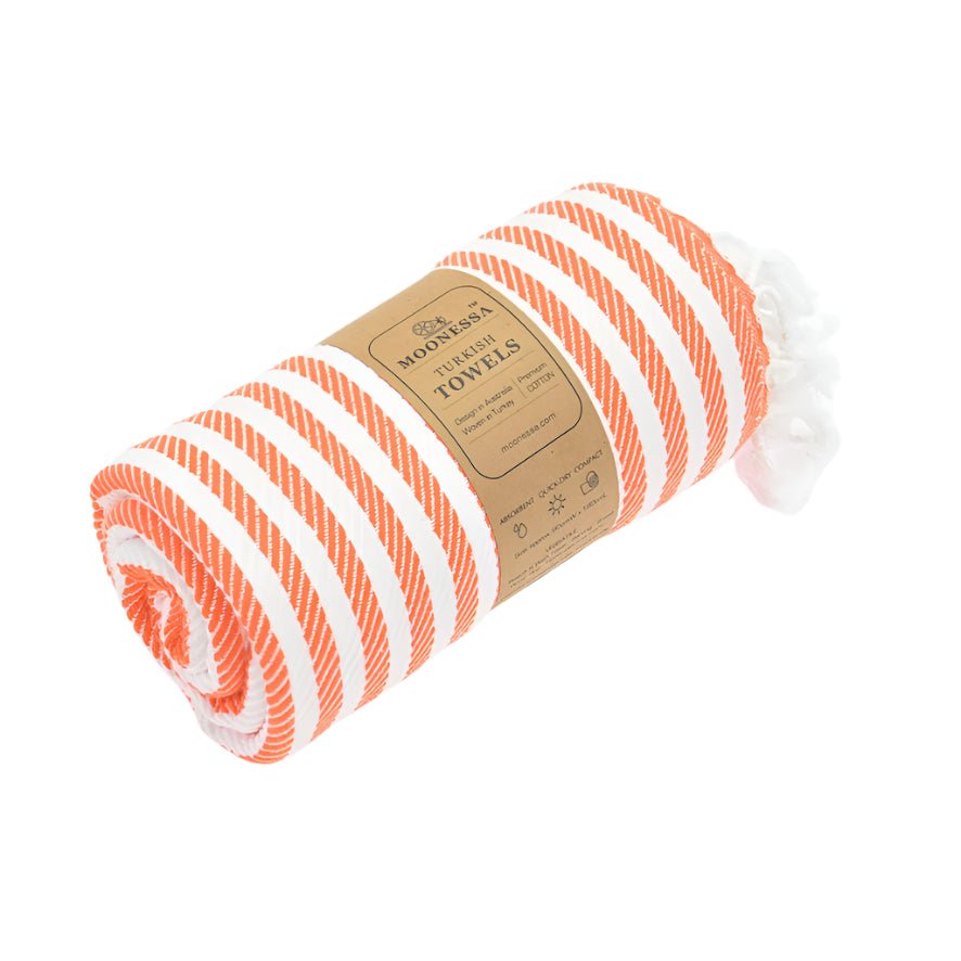 Oxford Series Turkish Towel, Combed Cotton, Orange - White, 430g - Turkish Towel - MOONESSA Australia