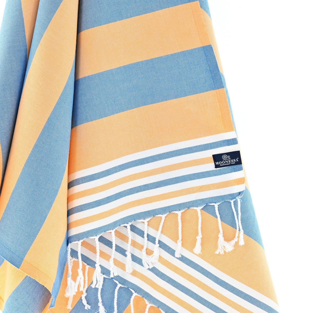 Bondi Beach Series Turkish Towel, Combed Cotton, Blue - Orange, 340g - Turkish Towel - MOONESSA Australia