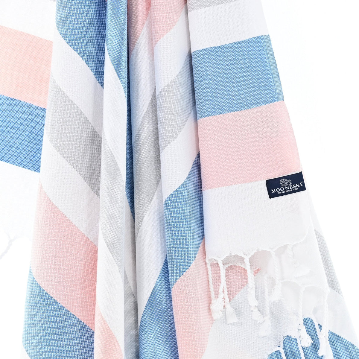 Fremantle Series Turkish Towel, Combed Cotton, Pink - Blue - Grey, 340g - Turkish Towel - MOONESSA Australia