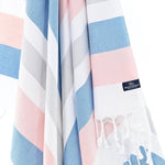 Fremantle Series Turkish Towel, Combed Cotton, Pink - Blue - Grey, 340g - Turkish Towel - MOONESSA Australia