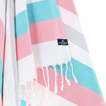 Fremantle Series Turkish Towel, Combed Cotton, Pink - Turquoise - Grey, 340g - Turkish Towel - MOONESSA Australia