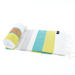 Fremantle Series Turkish Towel, Combed Cotton, Teal - Yellow - Grey, 340g - Turkish Towel - MOONESSA Australia