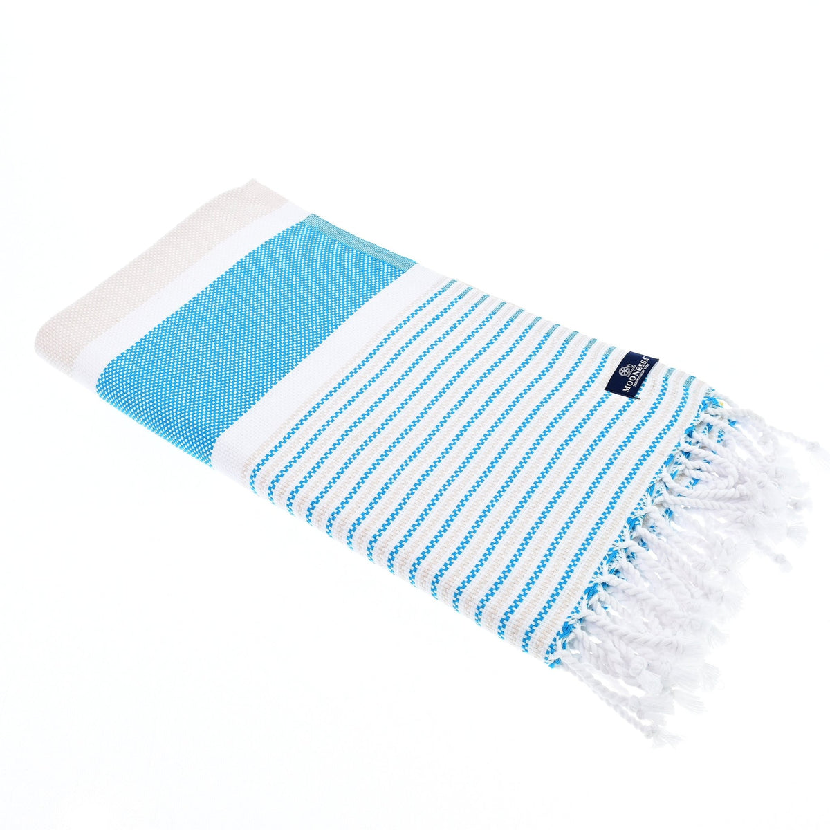 Gold Coast Series Turkish Towel, Combed Cotton, Aqua - Beige, 450g - Turkish Towel - MOONESSA Australia
