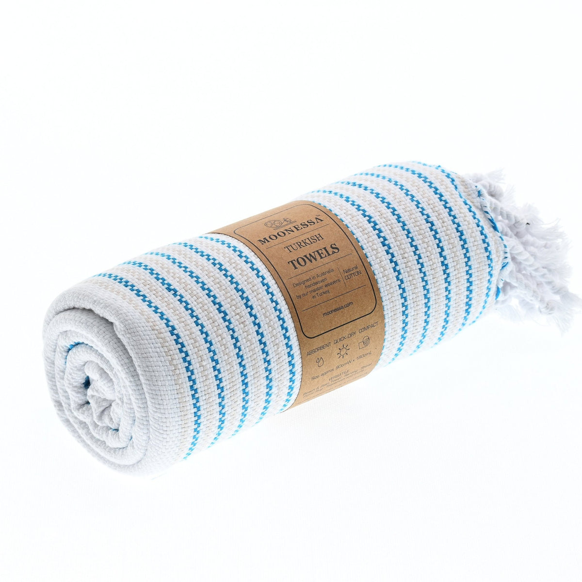 Gold Coast Series Turkish Towel, Combed Cotton, Aqua - Beige, 450g - Turkish Towel - MOONESSA Australia