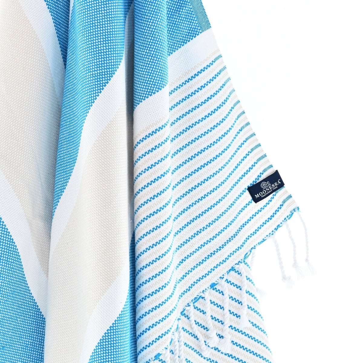 Gold Coast Series Turkish Towel, Combed Cotton, Aqua - Beige, 450g - Turkish Towel - MOONESSA Australia
