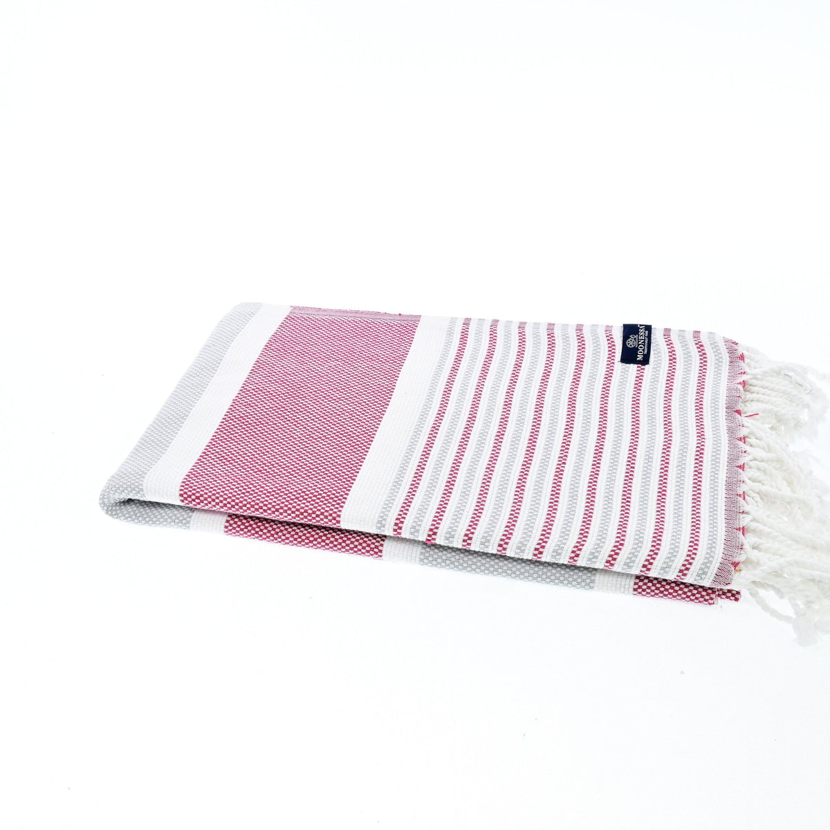 Gold Coast Series Turkish Towel, Combed Cotton, Grey - Burgundy, 450g - Turkish Towel - MOONESSA Australia