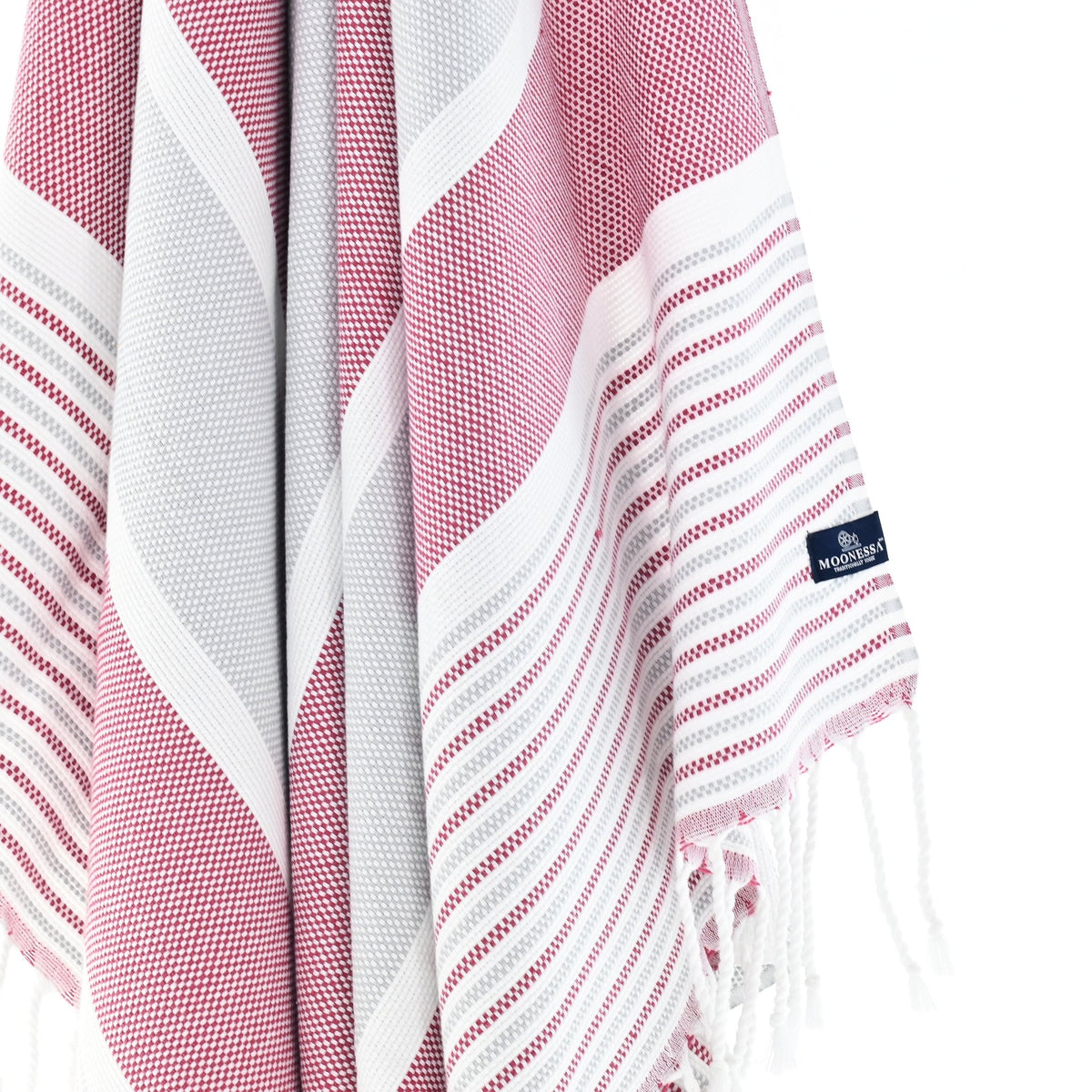 Gold Coast Series Turkish Towel, Combed Cotton, Grey - Burgundy, 450g - Turkish Towel - MOONESSA Australia