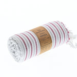 Gold Coast Series Turkish Towel, Combed Cotton, Grey - Burgundy, 450g - Turkish Towel - MOONESSA Australia