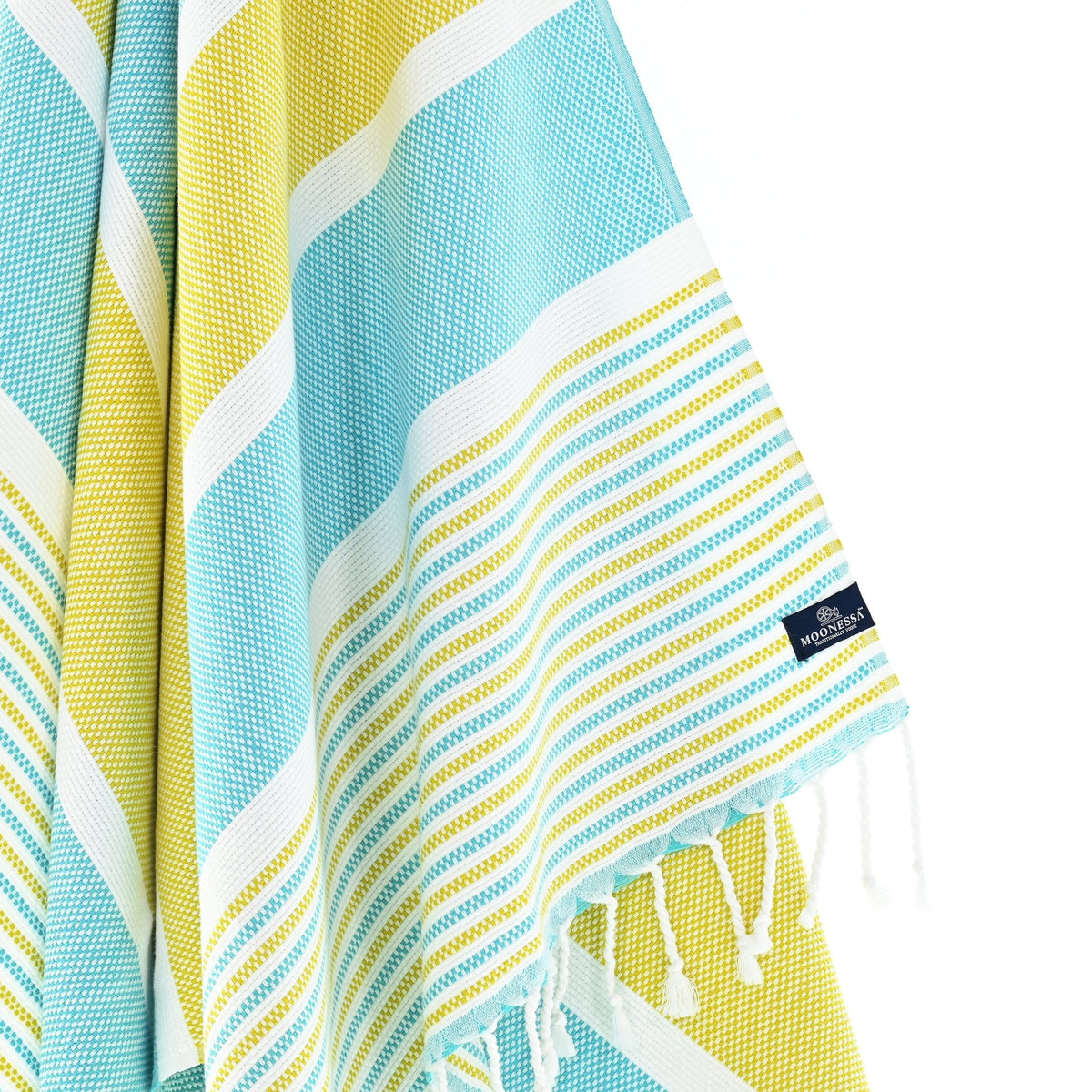 Gold Coast Series Turkish Towel, Combed Cotton, Mint - Mustard, 450g - Turkish Towel - MOONESSA Australia