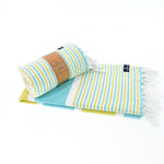 Gold Coast Series Turkish Towel, Combed Cotton, Mint - Mustard, 450g - Turkish Towel - MOONESSA Australia