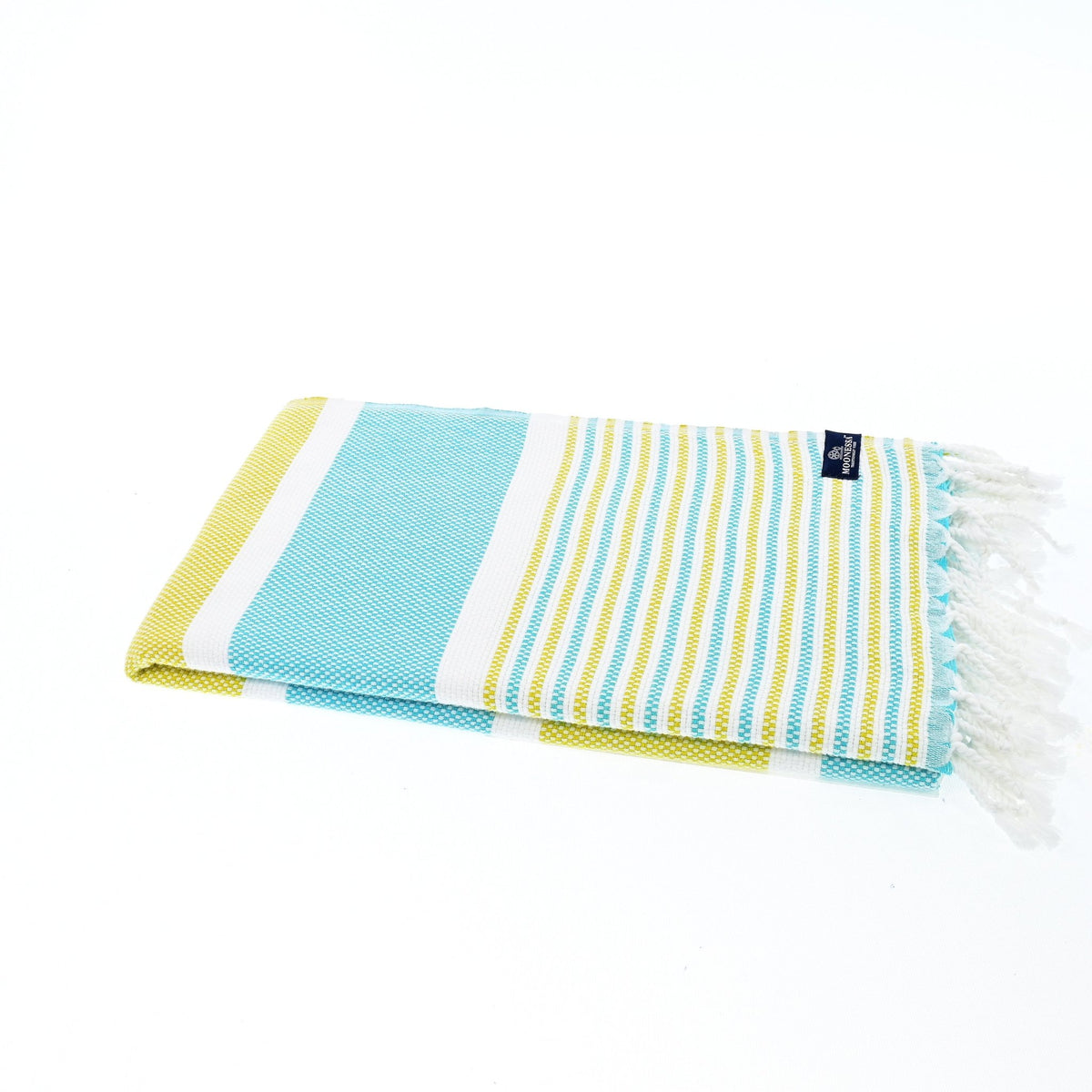 Gold Coast Series Turkish Towel, Combed Cotton, Mint - Mustard, 450g - Turkish Towel - MOONESSA Australia
