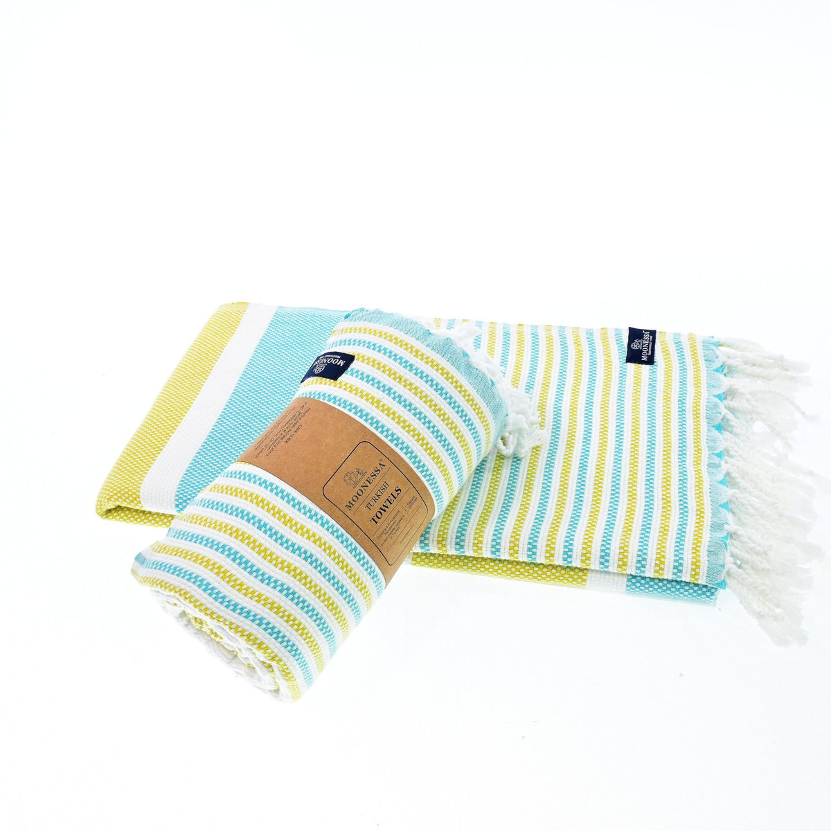 Gold Coast Series Turkish Towel, Combed Cotton, Mint - Mustard, 450g - Turkish Towel - MOONESSA Australia