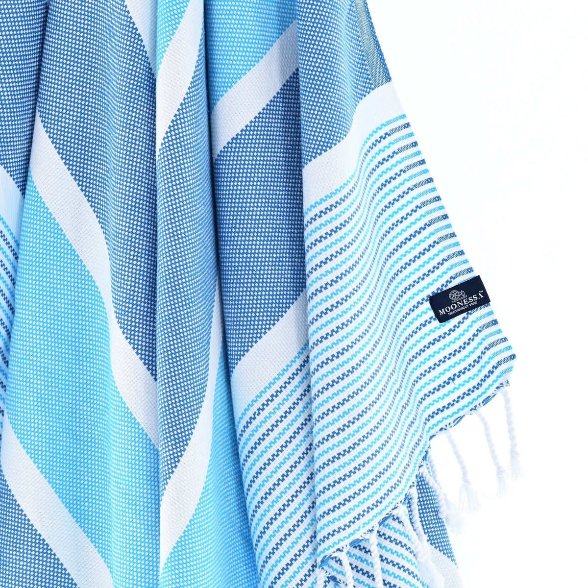 Gold Coast Series Turkish Towel, Combed Cotton, Navy - Aqua, 450g - Turkish Towel - MOONESSA Australia