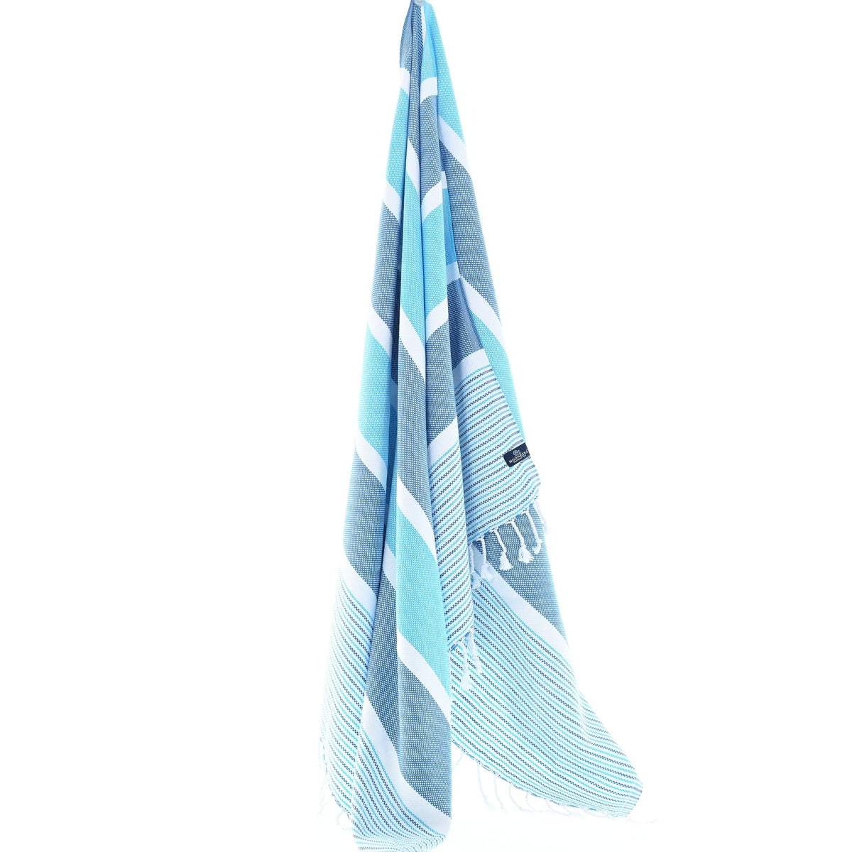 Gold Coast Series Turkish Towel, Combed Cotton, Navy - Aqua, 450g - Turkish Towel - MOONESSA Australia