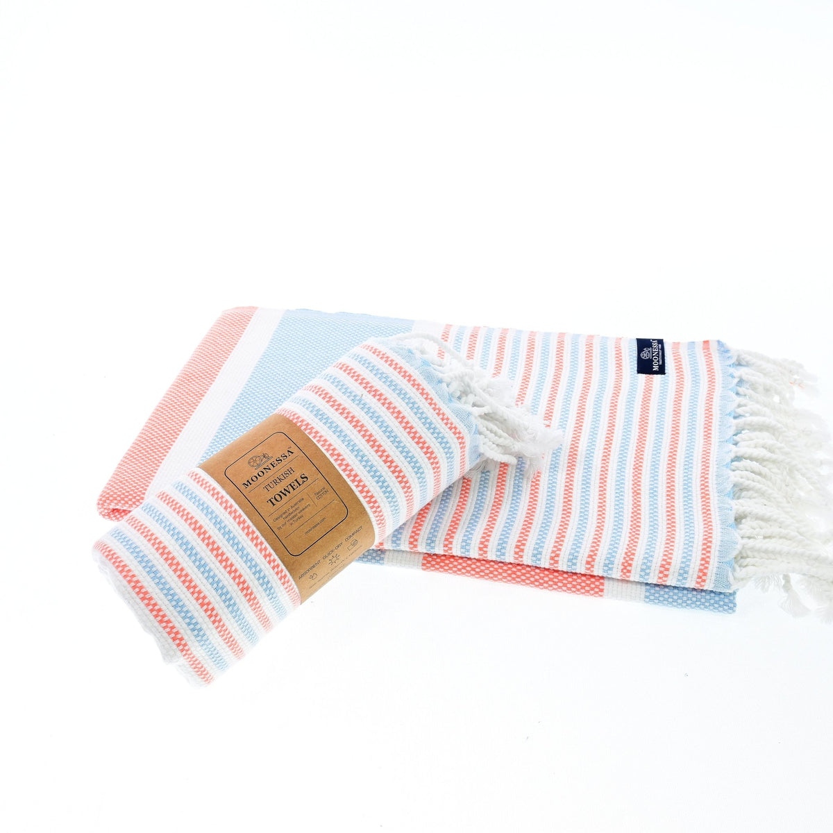 Gold Coast Series Turkish Towel, Combed Cotton, Orange - Blue, 450g - Turkish Towel - MOONESSA Australia