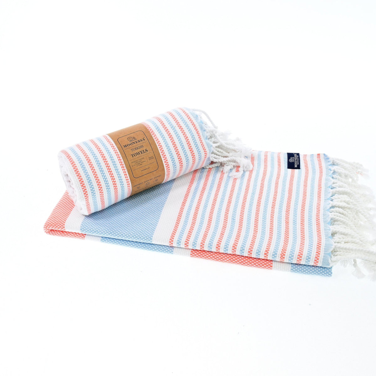Gold Coast Series Turkish Towel, Combed Cotton, Orange - Blue, 450g - Turkish Towel - MOONESSA Australia