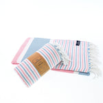 Gold Coast Series Turkish Towel, Combed Cotton, Pink - Blue, 450g - Turkish Towel - MOONESSA Australia