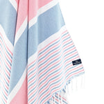 Gold Coast Series Turkish Towel, Combed Cotton, Pink - Blue, 450g - Turkish Towel - MOONESSA Australia