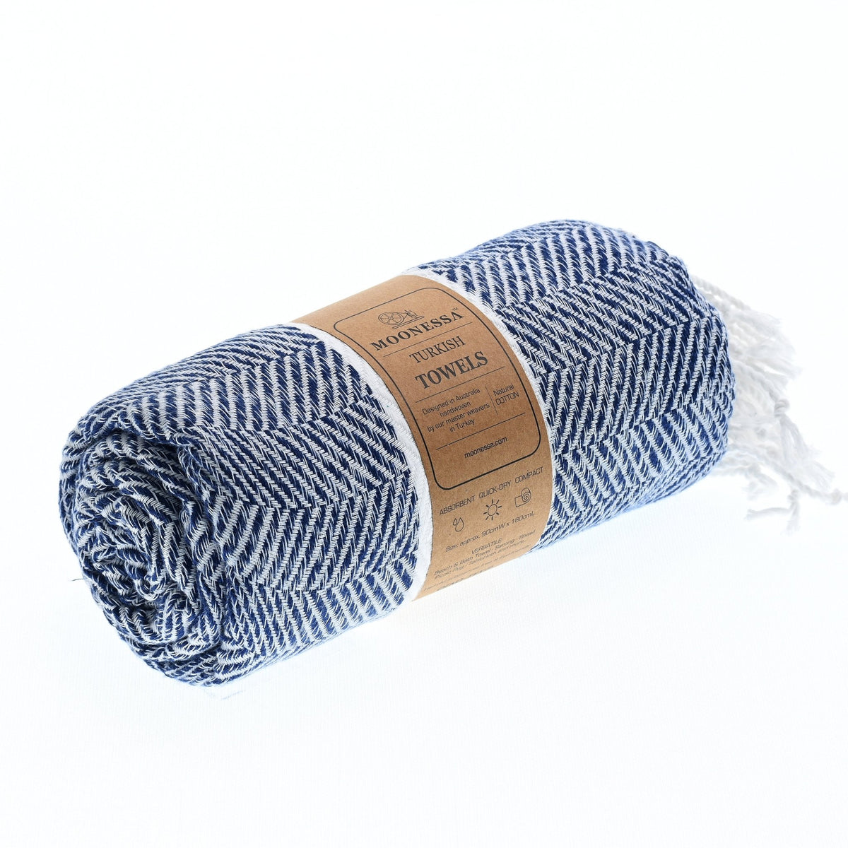 Istanbul Series Turkish Towel, Combed Cotton, Navy, 490g - Turkish Towel - MOONESSA Australia