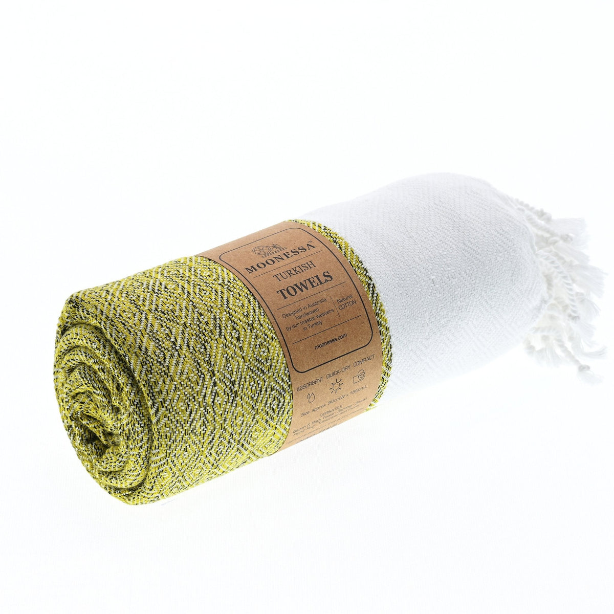 Madrid Series Turkish Towel, Combed Cotton, Mustard, 430g - Turkish Towel - MOONESSA Australia