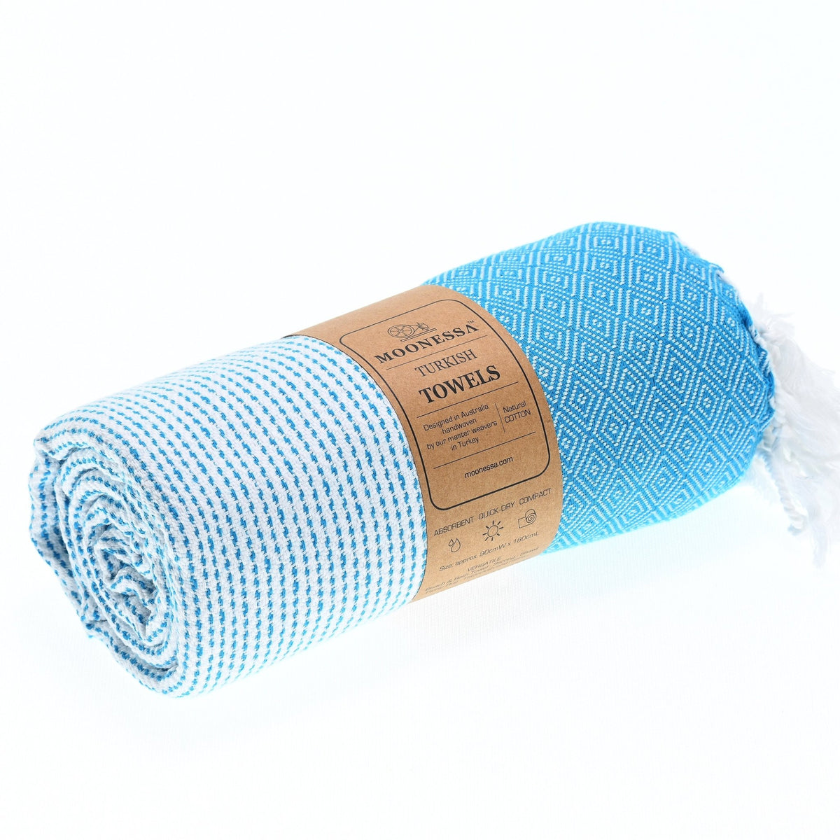 Milan Series Turkish Towel, Combed Cotton, Aqua, 410g - Turkish Towel - MOONESSA Australia