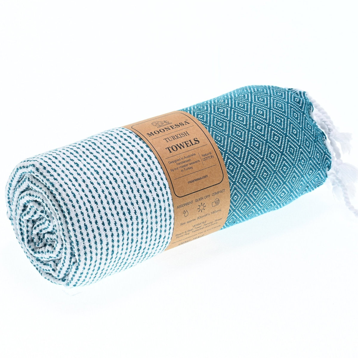 Milan Series Turkish Towel, Combed Cotton, Teal, 410g - Turkish Towel - MOONESSA Australia