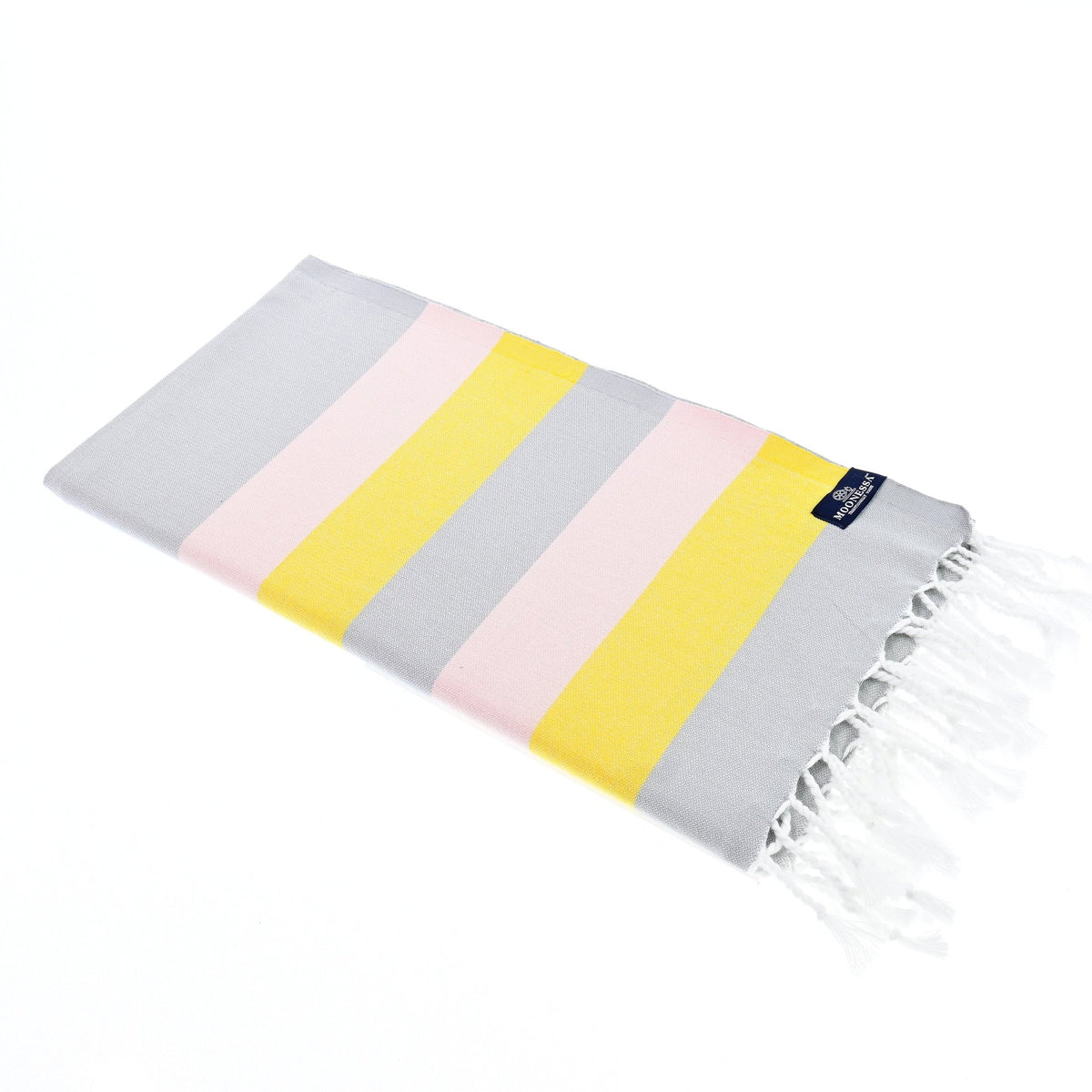 Swan River Series Turkish Towel, Combed Cotton, Grey - Yellow - Pink, 340g - Turkish Towel - MOONESSA Australia