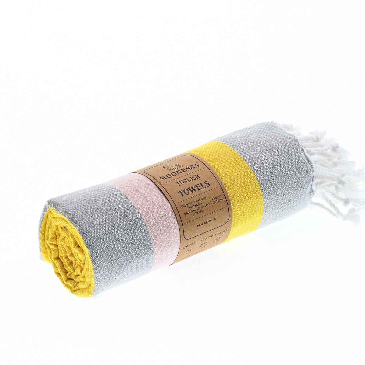 Swan River Series Turkish Towel, Combed Cotton, Grey - Yellow - Pink, 340g - Turkish Towel - MOONESSA Australia