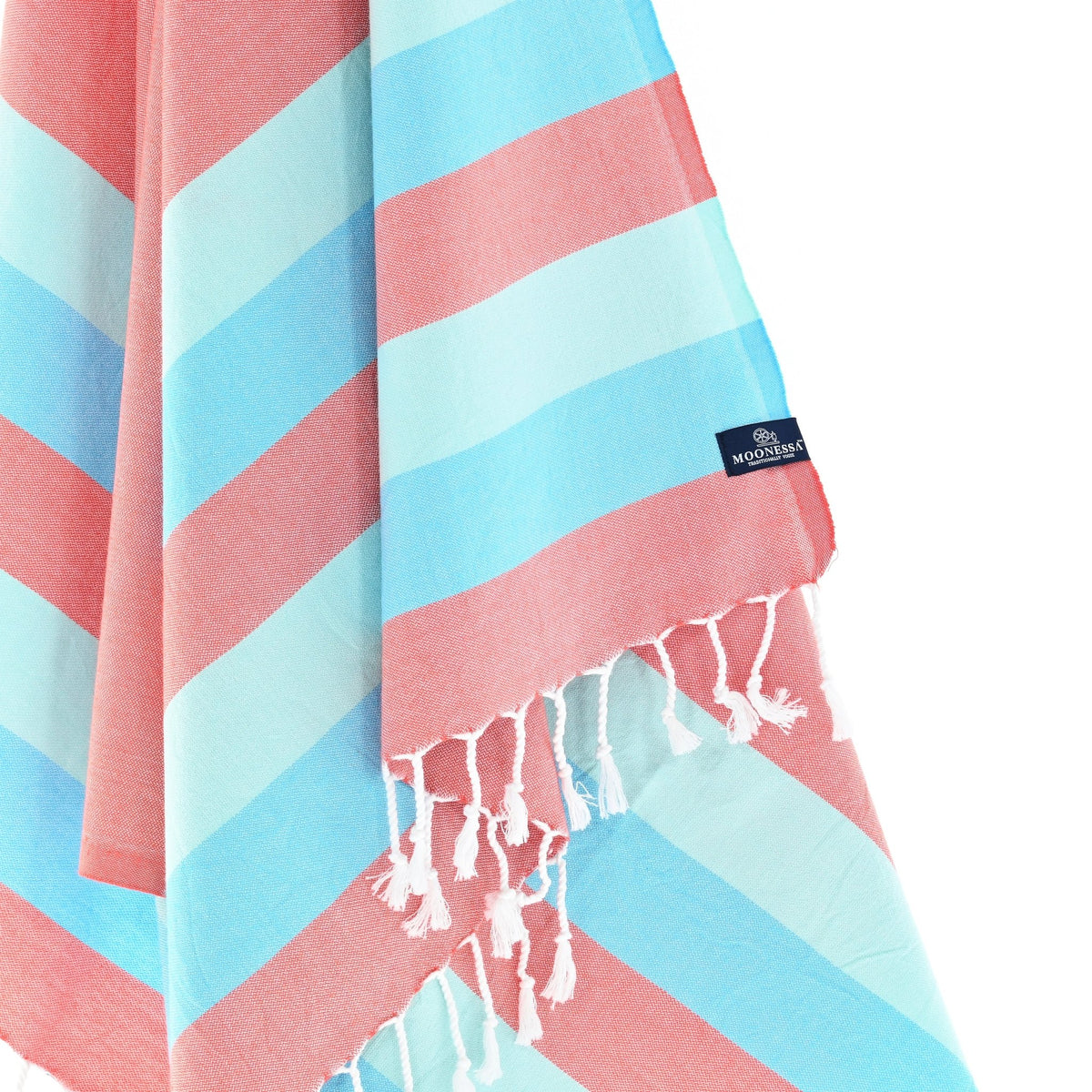 Swan River Series Turkish Towel, Combed Cotton, Vermilion - Aqua - Blue, 340g - Turkish Towel - MOONESSA Australia