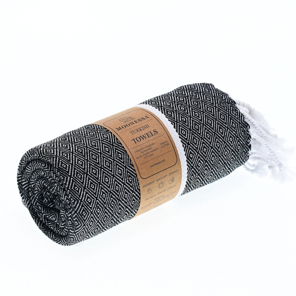 Sydney Series Turkish Towel, Combed Cotton, Black, 410g - Turkish Towel - MOONESSA Australia