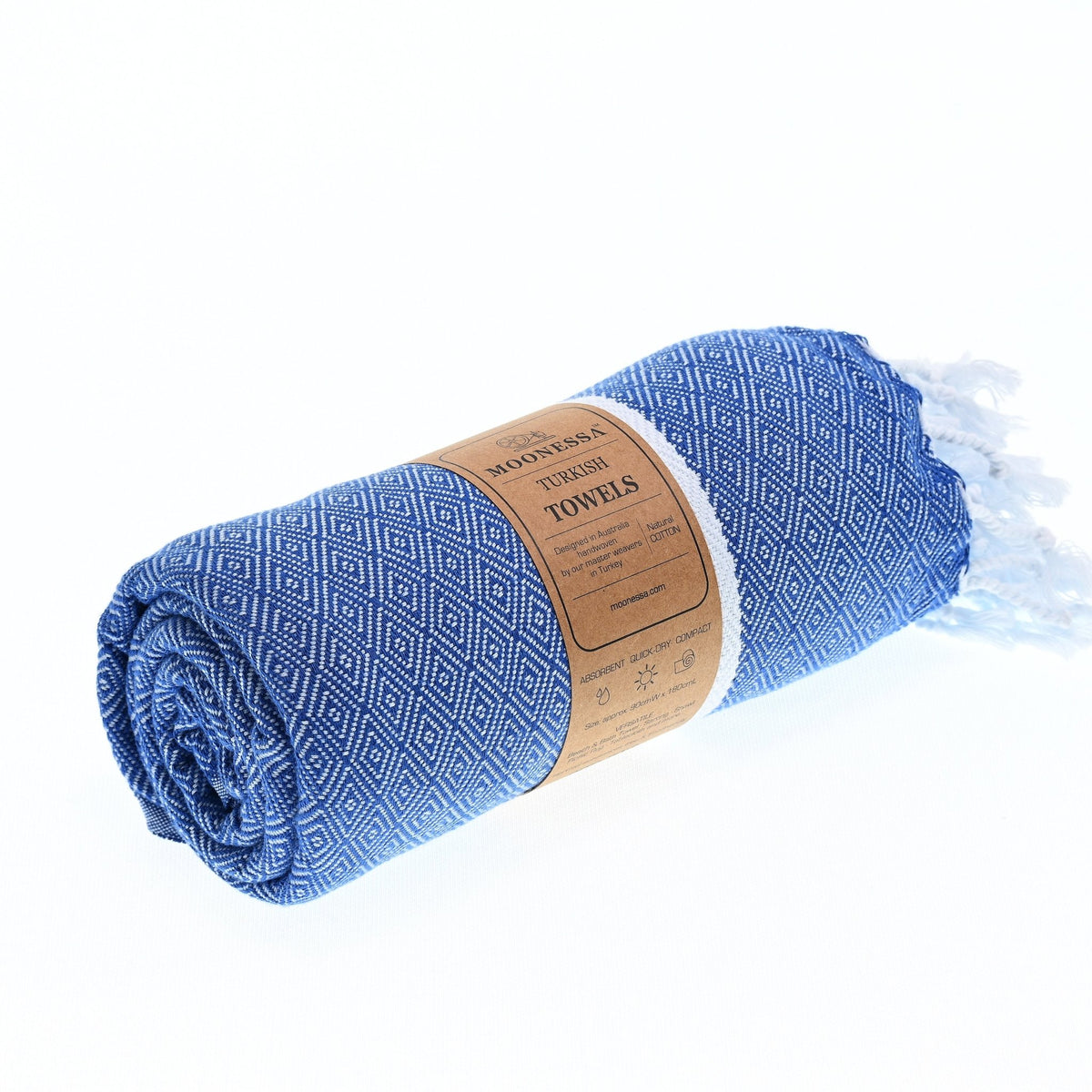 Sydney Series Turkish Towel, Combed Cotton, Royal Blue, 410g - Turkish Towel - MOONESSA Australia