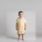Toddler boy in the Amalfi yellow and white toddler zip hooded towel, studio photo, front view
