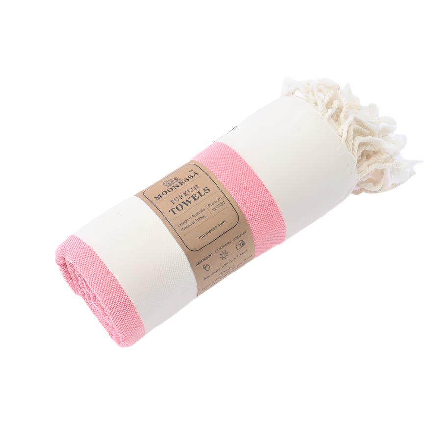 Avalon Series Turkish Towel, Combed Cotton, Ecru - Coral, 340g - Turkish Towel - MOONESSA Australia
