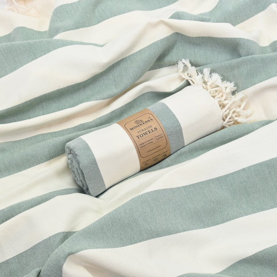 Avalon Series Turkish Towel, Combed Cotton, Ecru - Khaki Grey, 340g - Turkish Towel - MOONESSA Australia