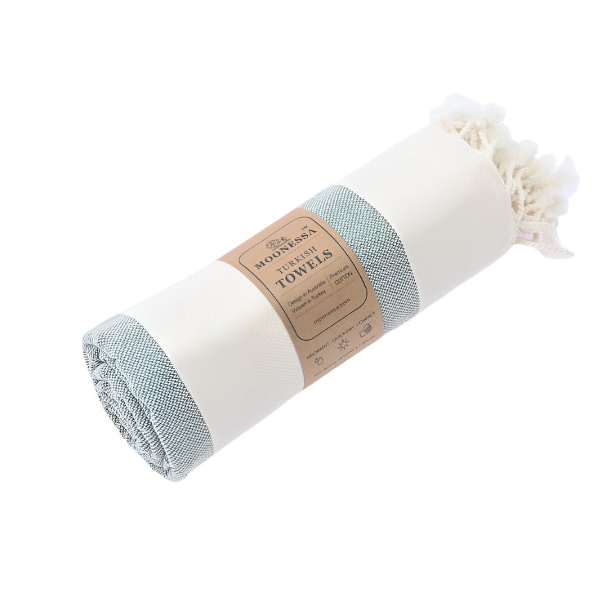 Avalon Series Turkish Towel, Combed Cotton, Ecru - Khaki Grey, 340g - Turkish Towel - MOONESSA Australia