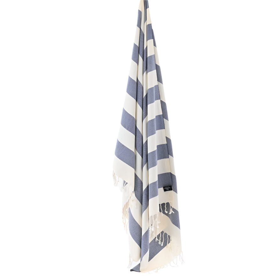 Avalon Series Turkish Towel, Combed Cotton, Ecru - Navy, 340g - Turkish Towel - MOONESSA Australia
