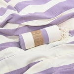 Avalon Series Turkish Towel, Combed Cotton, Ecru - Purple, 340g - Turkish Towel - MOONESSA Australia