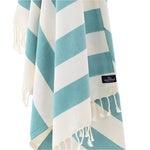 Avalon Series Turkish Towel, Combed Cotton, Ecru - Teal, 340g - Turkish Towel - MOONESSA Australia