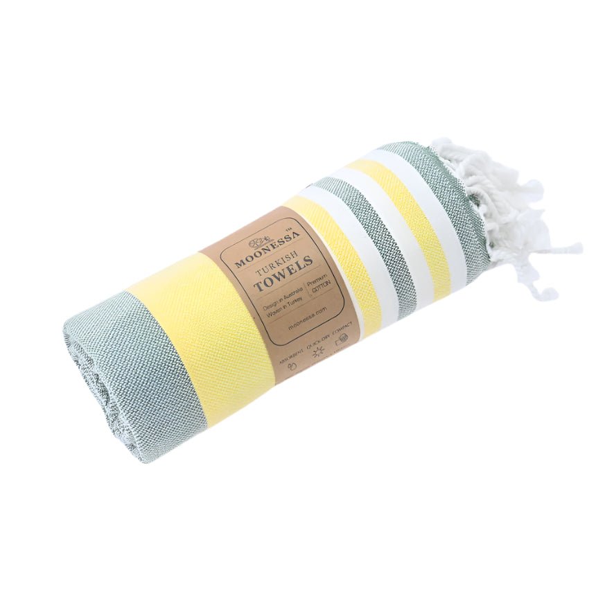 Bondi Beach Series Turkish Towel, Combed Cotton, Khaki - Yellow, 340g - Turkish Towel - MOONESSA Australia