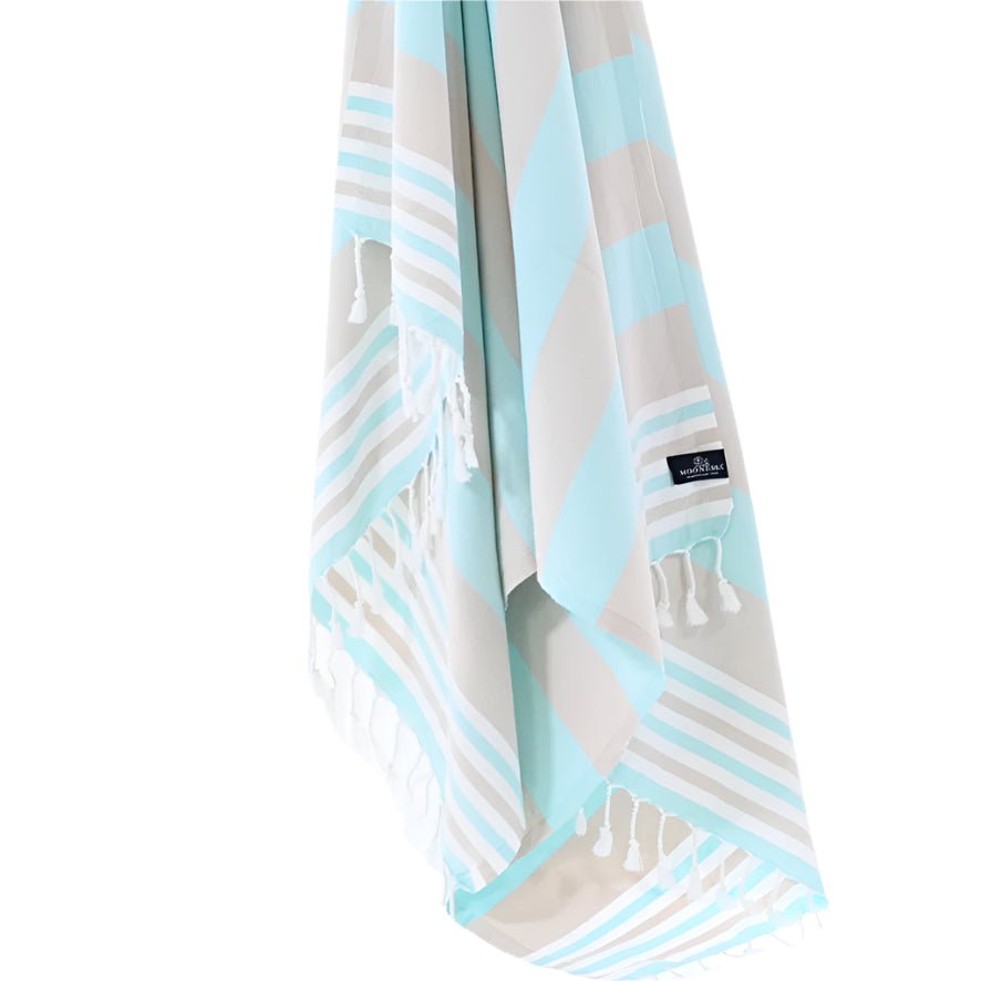 Bondi Beach Series Turkish Towel, Combed Cotton, Mint - Beige, 340g - Turkish Towel - MOONESSA Australia