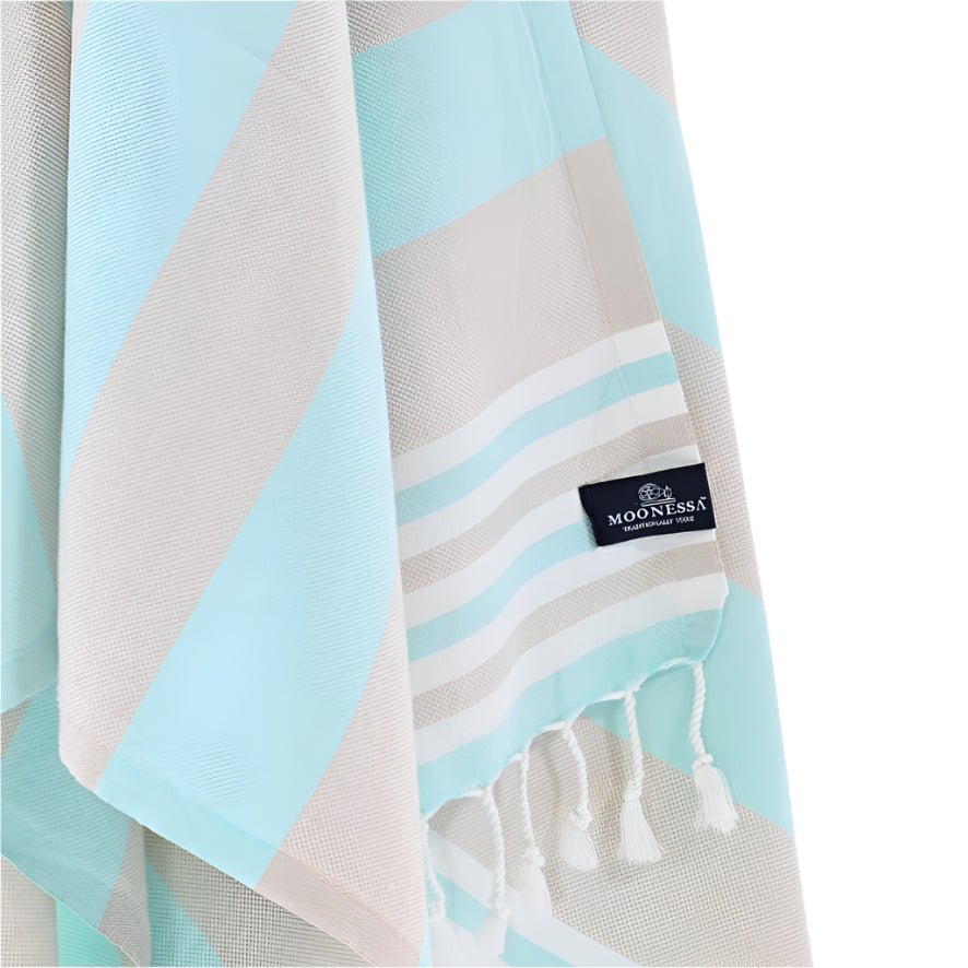 Bondi Beach Series Turkish Towel, Combed Cotton, Mint - Beige, 340g - Turkish Towel - MOONESSA Australia